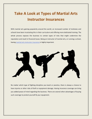 Take A Look at Types of Martial Arts Instructor Insurances