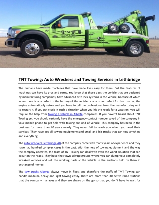 TNT Towing: Auto Wreckers and Towing Services in Lethbridge