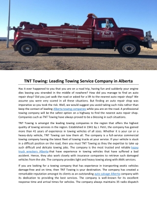 TNT Towing: Leading Towing Service Company in Alberta