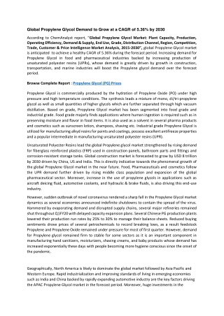 Propylene Glycol Production
