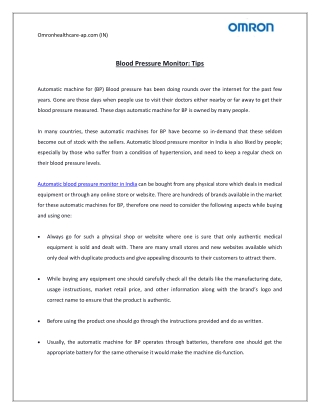 Blood Pressure Monitor: Tips