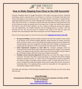 How to Make Shipping from China to the USA Successful