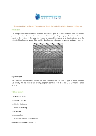 Exhaustive Study on Europe Polycarbonate Sheets Market by Knowledge Sourcing Intelligence