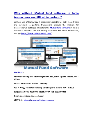 Why without Mutual fund software in India transactions are difficult to perform?