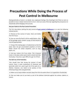 Precautions While Doing the Process of Pest Control In Melbourne