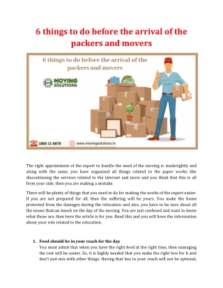 6 things to do before the arrival of the packers and movers