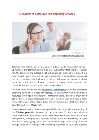 5 Reasons to outsource Telemarketing Services