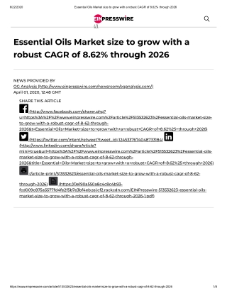 2020 Essential Oils Market Size, Share and Trend Analysis Report to 2026