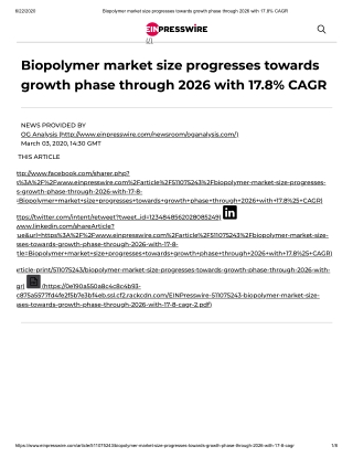 2020 Biopolymer Market Size, Share and Trend Analysis Report to 2026