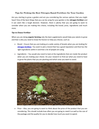 Tips for Picking the Best Nitrogen Based Fertilizer for Your Garden