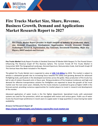 Fire Trucks Market 2020 Global Size, Growth Insight, Share, Trends, Industry Key Players, Regional Forecast to 2027