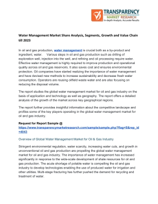 Water Management Market Share Analysis, Segments, Growth and Value Chain till 2023