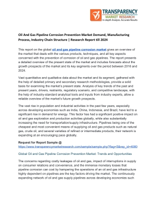 Oil And Gas Pipeline Corrosion Prevention Market Demand, Manufacturing Process, Industry Chain Structure | Research Repo