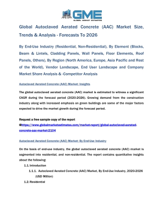 Global Autoclaved Aerated Concrete (AAC) Market Size, Trends & Analysis- Forecasts to 2026