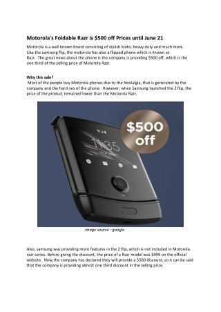 Motorola's Foldable Razr is $500 off Prices until June 21