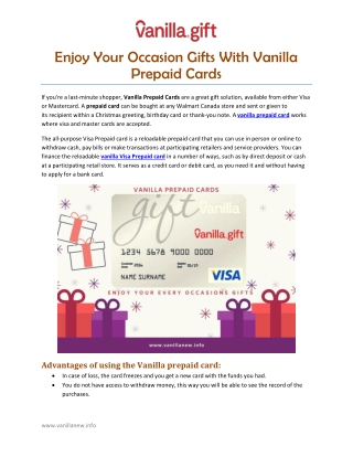 Enjoy Your Occasion Gifts With Vanilla Prepaid Cards