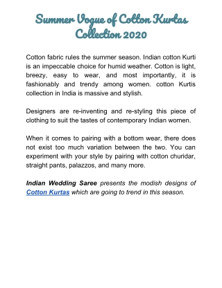 Summer Cotton Kurtas Collection 2020