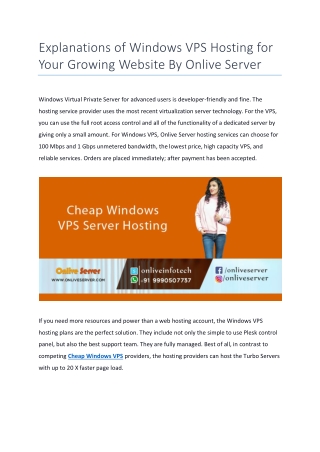 Explanations of Windows VPS Hosting for Your Growing Website By Onlive Server