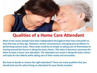 Qualities of a Home Care Attendant