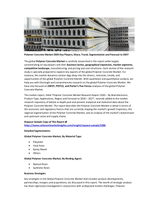 Polymer Concrete Market by Business Overview, Upcoming Trends, and Top Company Analysis to 2027