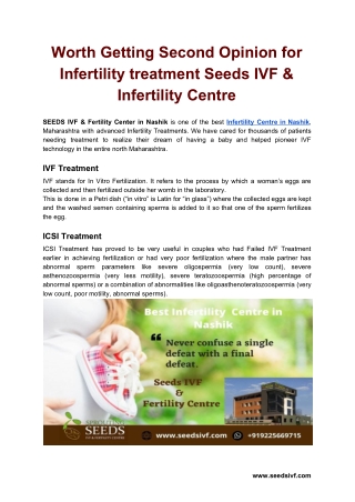 Worth Getting Second Opinion For Infertility treatment Seeds IVF & Infertility Centre