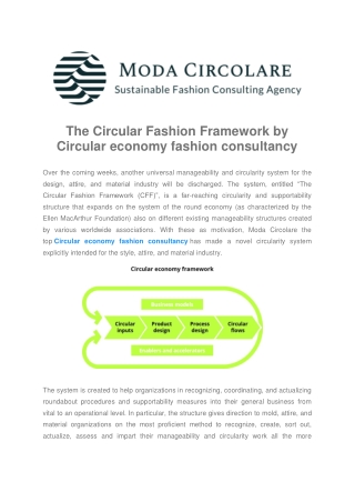The Circular Fashion Framework by Circular economy fashion consultancy