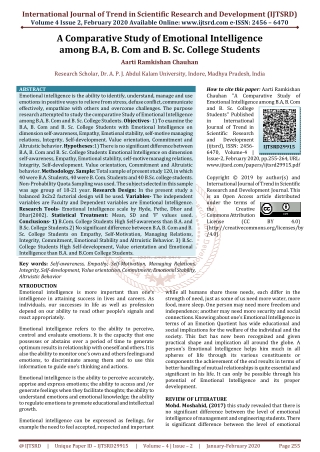 A Comparative Study of Emotional Intelligence among B.A, B. Com and B. Sc. College Students