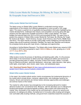 Utility Locator Market By Technique, By Offering, By Target, By Vertical, By Geographic Scope And Forecast to 2026