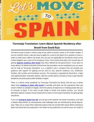 Torrevieja Translation: Learn About Spanish Residency after Brexit from David Ruiz