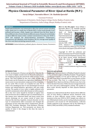Physico Chemical Parameter of River Ajnal at Harda M.P.