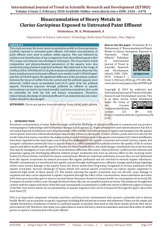 Bioaccumulation of Heavy Metals in Clarias Gariepinus Exposed to Untreated Paint Effluent