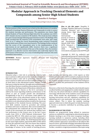 Modular Approach in Teaching Chemical Elements and Compounds among Senior High School Students