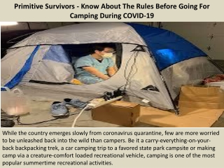 Primitive Survivors - Know About The Rules Before Going For Camping During COVID-19