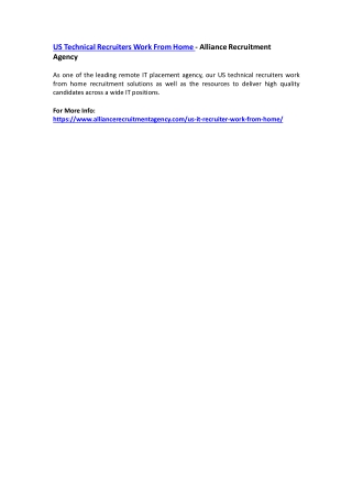 US Technical Recruiters Work From Home - Alliance Recruitment Agency