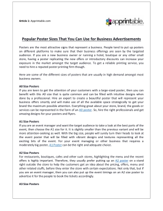 Popular Poster Sizes That You Can Use For Business Advertisements