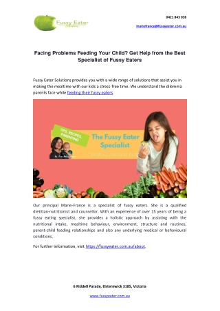 Facing Problems Feeding Your Child? Get Help from the Best Specialist of Fussy Eaters