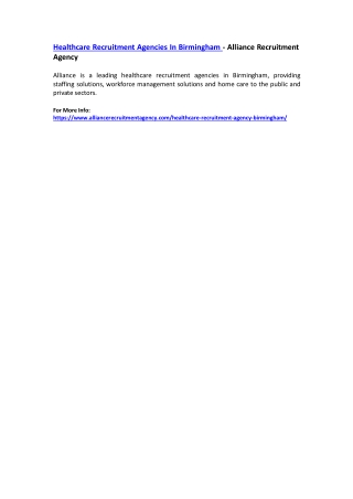 Healthcare Recruitment Agencies In Birmingham - Alliance Recruitment Agency