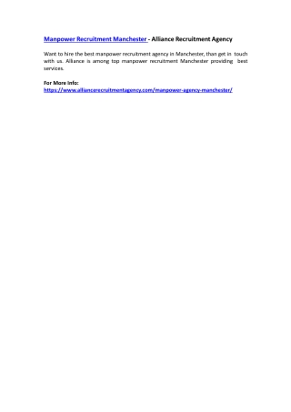 Manpower Recruitment Manchester - Alliance Recruitment Agency