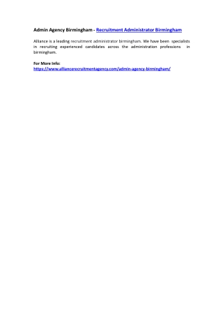 Admin Agency Birmingham - Recruitment Administrator Birmingham