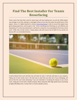 Find The Best Installer For Tennis Resurfacing