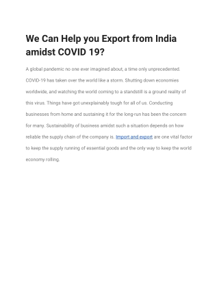 We Can Help you Export from India amidst COVID 19?