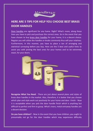 Here Are Tips For Help You Choose Best Brass Door Handles