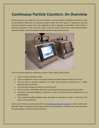 Continuous Particle Counters: An Overview
