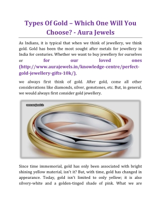 Types Of Gold – Which One Will You Choose - Aura Jewels