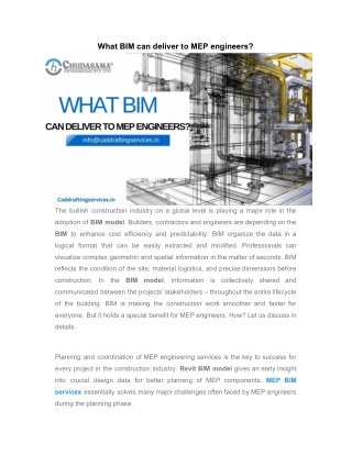 What BIM can deliver to MEP engineers?