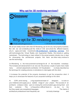 Why opt for 3D rendering services? - Chudasama Outsourcing