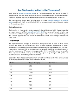 Can Stainless steel be Used in High Temperature?