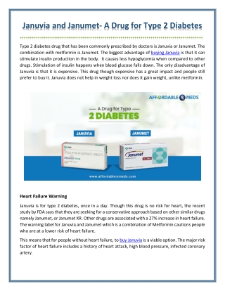 Januvia and Janumet - A Drug for Type 2 Diabetes