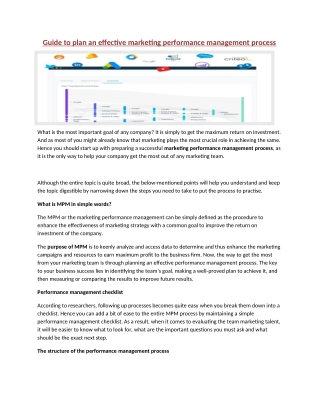 Guide to plan an effective marketing performance management process