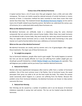 Various Uses of Bio-identical Hormones